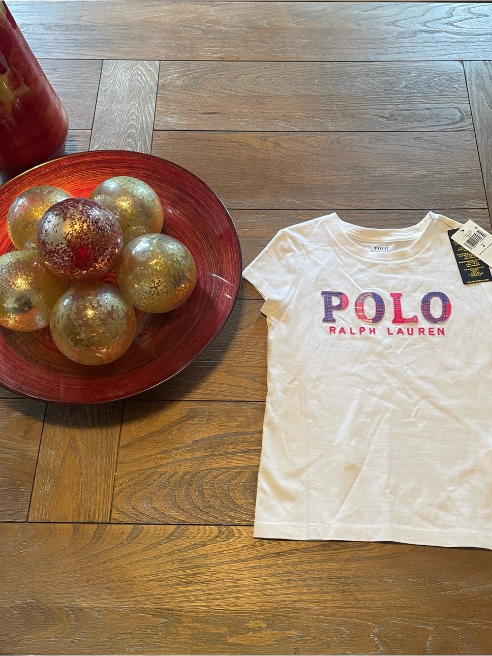 New Ralph Lauren girls size 6 White Short-Sleeve Tee with Pink and Blue Logo